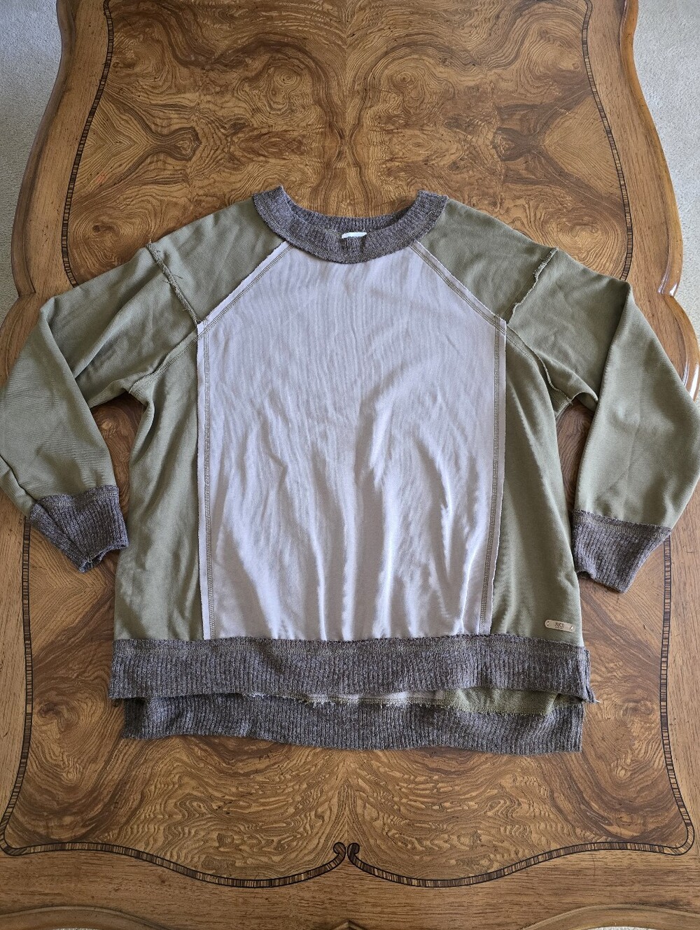 BKE Pieced Pullover Sweatshirt Green Olive Womens size M Oversized